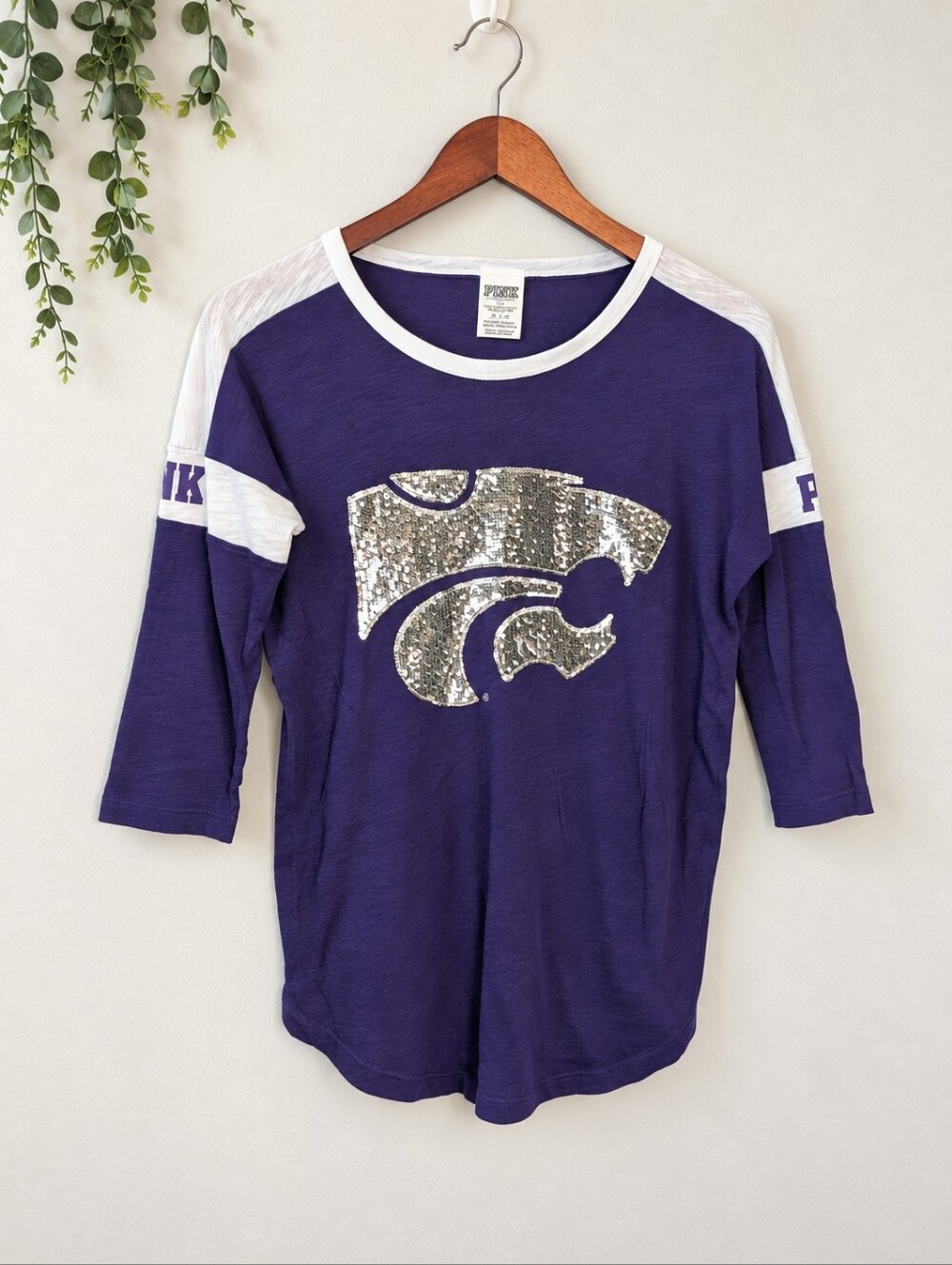 VS Pink Collegiate K-State Kansas State Wildcats Sequin Logo Purple Silver XS